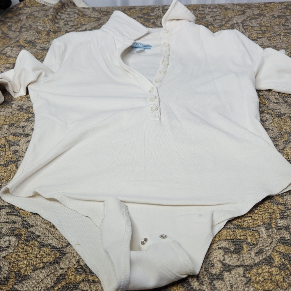 Women Future Collective Long Sleeve Polo Bodysuit White Knit Top M